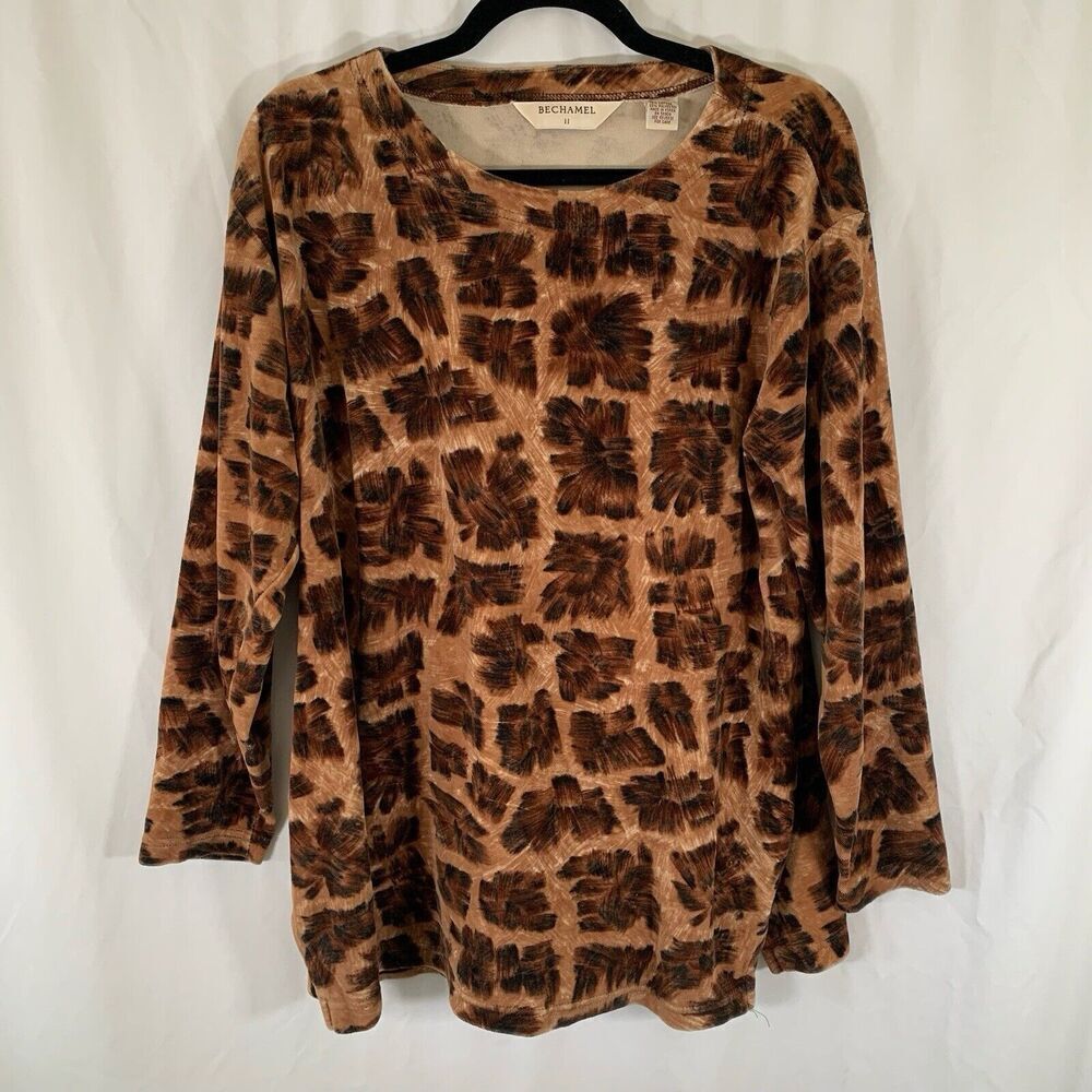 Bechamel Sweater Women's 1X Brown Round Neck Long Sleeve Plush Cotton Blend